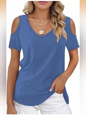 Women’s Blue Cold-Shoulder V-Neck Top